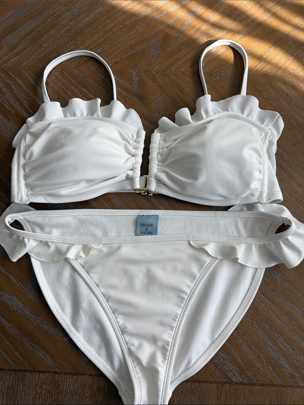Shade & Shore White Ruffle Bikini Set with Balconette Top